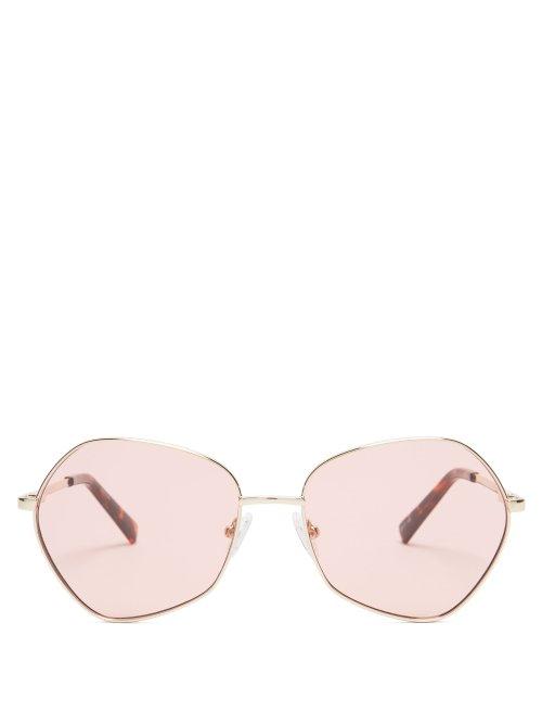 Matchesfashion.com Le Specs - Escadrille Oversized Gold Tone Metal Sunglasses - Womens - Pink