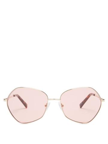 Matchesfashion.com Le Specs - Escadrille Oversized Gold Tone Metal Sunglasses - Womens - Pink