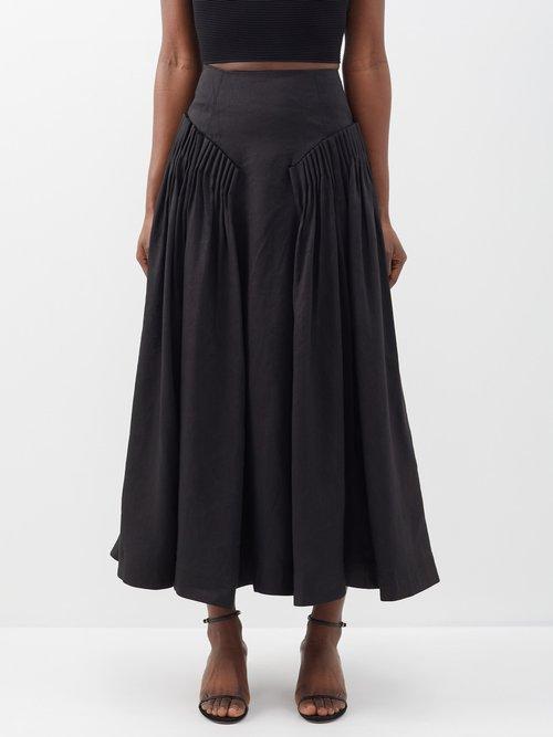 Aje - Yves Pleated Linen-blend Skirt - Womens - Black