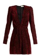 Matchesfashion.com Saint Laurent - Plunge Neck Velvet Devor Mini Dress - Womens - Burgundy