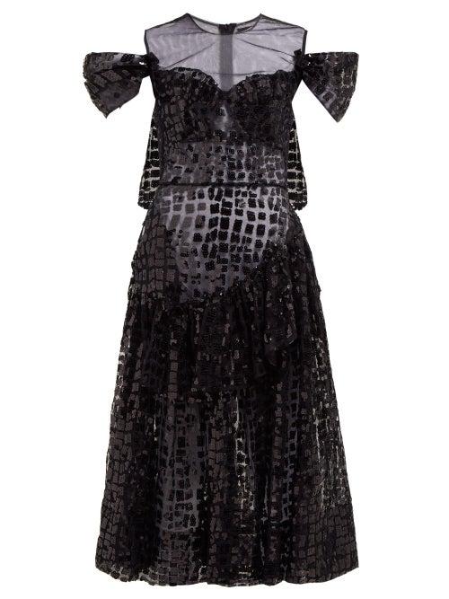 Matchesfashion.com Simone Rocha - Ruffled Sequinned Midi Dress - Womens - Black