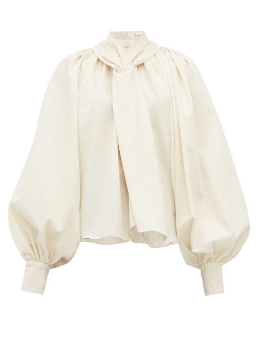 Matchesfashion.com A.w.a.k.e. Mode - Balloon Sleeve Cotton Canvas Blouse - Womens - Cream