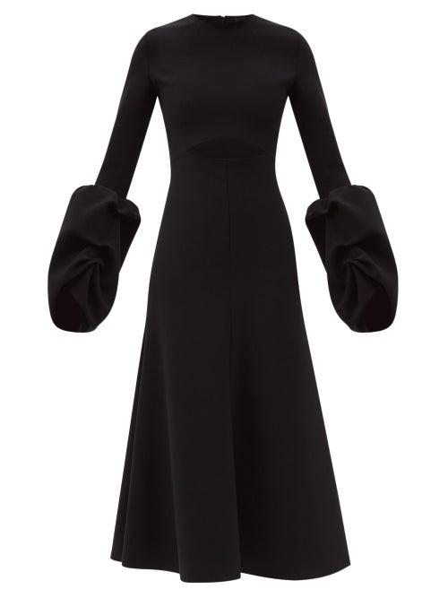 Matchesfashion.com A.w.a.k.e. Mode - Leontia Puff-sleeve Cutout Midi Dress - Womens - Black