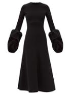 Matchesfashion.com A.w.a.k.e. Mode - Leontia Puff-sleeve Cutout Midi Dress - Womens - Black
