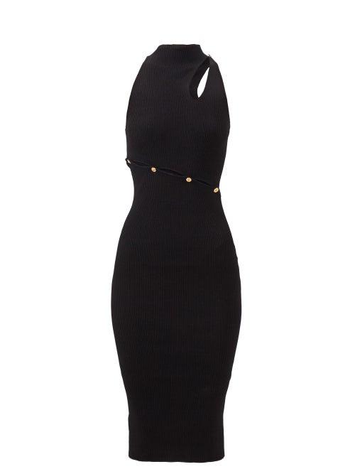 Versace - Cutout Ribbed-jersey Dress - Womens - Black