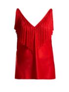 Matchesfashion.com Diane Von Furstenberg - Deep V Neck Fringed Top - Womens - Red