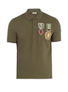 Matchesfashion.com Valentino - Embroidered Appliqu Cotton Piqu Polo Shirt - Mens - Khaki