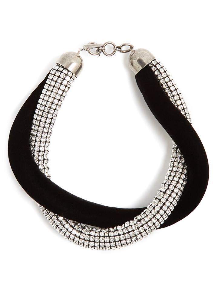 Saint Laurent Twisted Crystal-embellished And Velvet Necklace