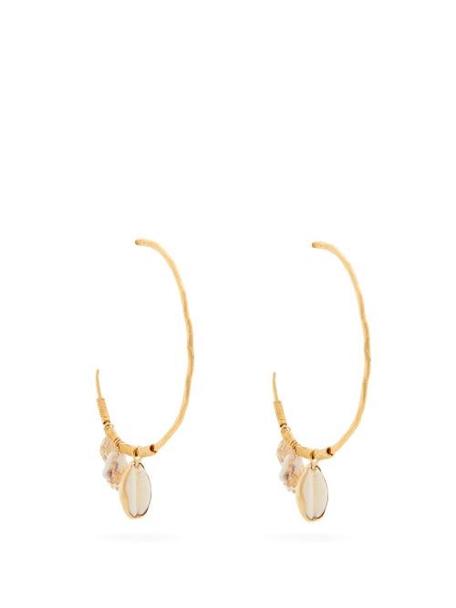 Matchesfashion.com Elise Tsikis - Chaidari Shell Charm Gold Plated Hoop Earrings - Womens - White