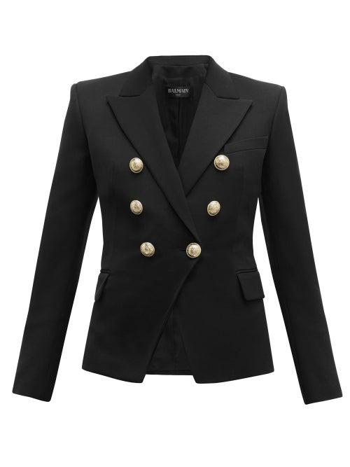 Matchesfashion.com Balmain - Double Breasted Wool Twill Blazer - Womens - Black