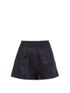 Matchesfashion.com Raey - Pleat-detail Silk-taffeta Shorts - Womens - Navy