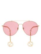 Matchesfashion.com Gucci - Logo-charm Aviator Metal Sunglasses - Womens - Pink Gold