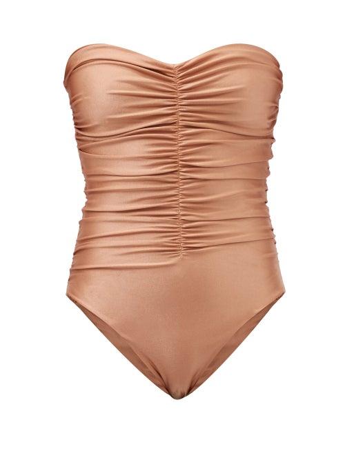 Jade Swim - Yara Ruched Strapless Swimsuit - Womens - Brown