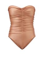 Jade Swim - Yara Ruched Strapless Swimsuit - Womens - Brown