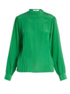 Matchesfashion.com Valentino - Pleated Silk Crepe De Chine Blouse - Womens - Green