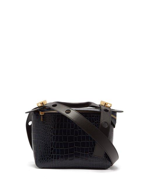 Matchesfashion.com Sophie Hulme - Bolt Small Faux Crocodile Shoulder Bag - Womens - Dark Blue
