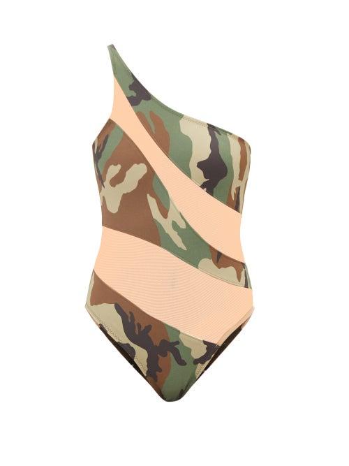 Norma Kamali - Snake Mesh Mio Camo-print Swimsuit - Womens - Camo