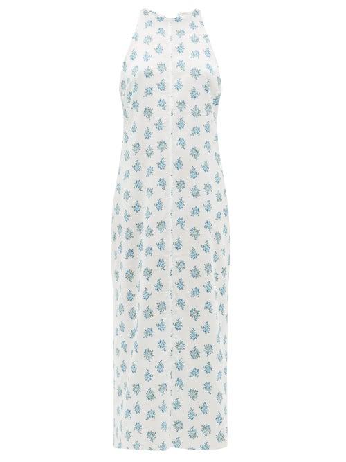 Ladies Lingerie Emilia Wickstead - Lulu Neck-tie Floral-print Cotton Nightdress - Womens - White Print