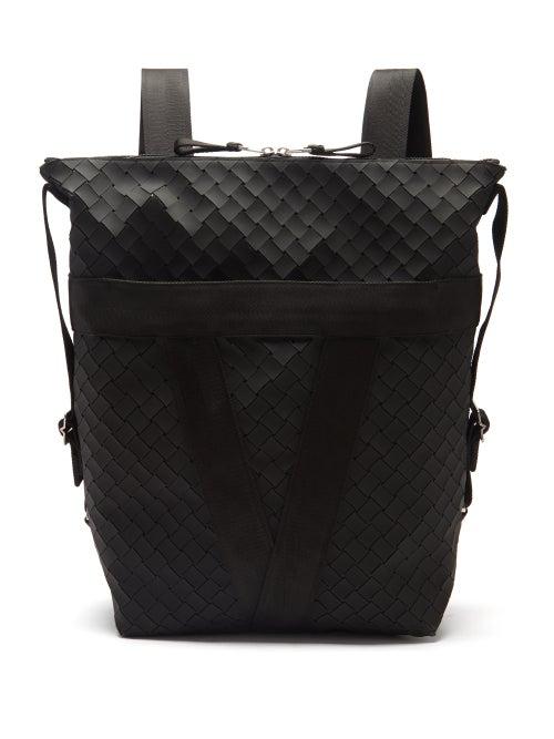 Bottega Veneta - Intrecciato-effect Rubberised-canvas Backpack - Mens - Black