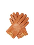 Matchesfashion.com Valentino - V Logo Plaque Leather Gloves - Womens - Tan
