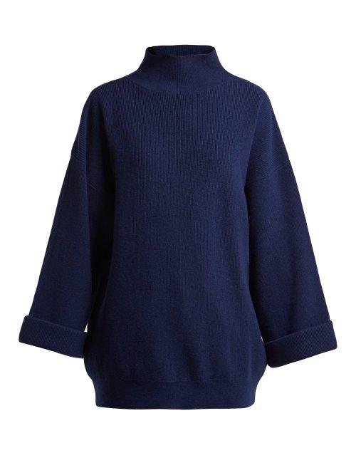 Matchesfashion.com A.p.c. - Big High Neck Wool Blend Sweater - Womens - Dark Blue