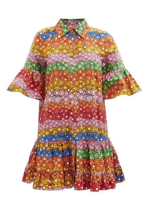La Doublej - Choux Floral-print Tiered Poplin Shirt Dress - Womens - Multi