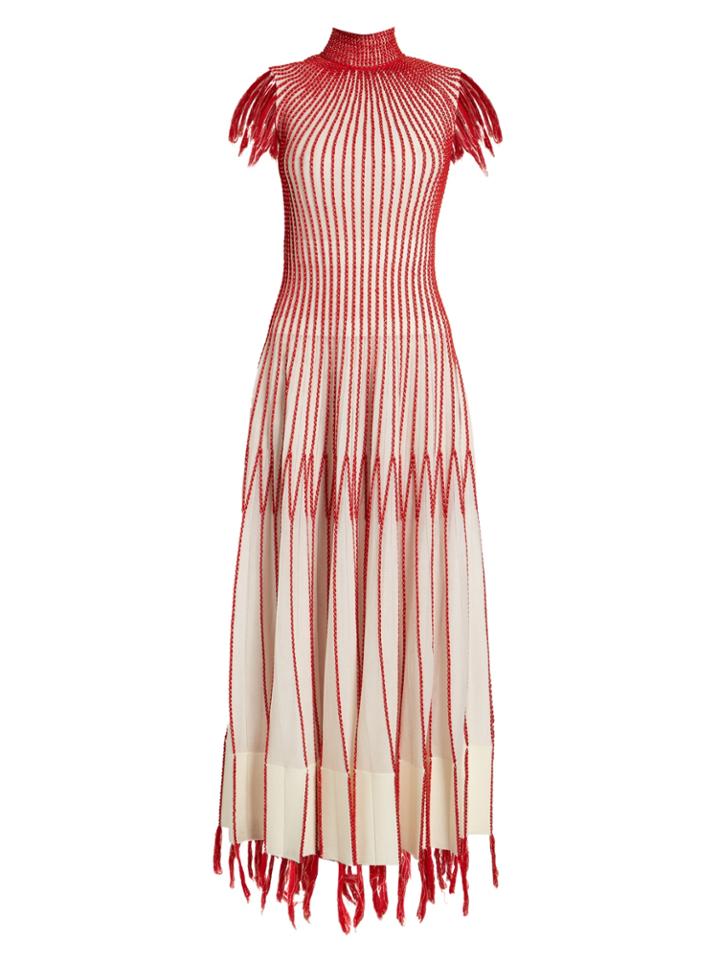 Alexander Mcqueen Contrast-stitching Fringed-edge Dress