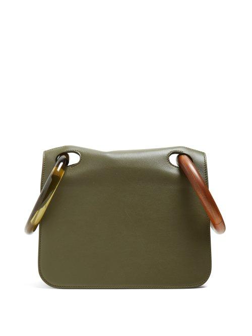 Matchesfashion.com Roksanda - Neneh Wooden Handle Leather Clutch - Womens - Green Multi