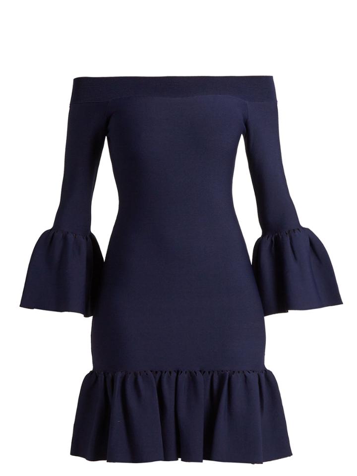 Jonathan Simkhai Off-the-shoulder Fluted-hem Knit Dress