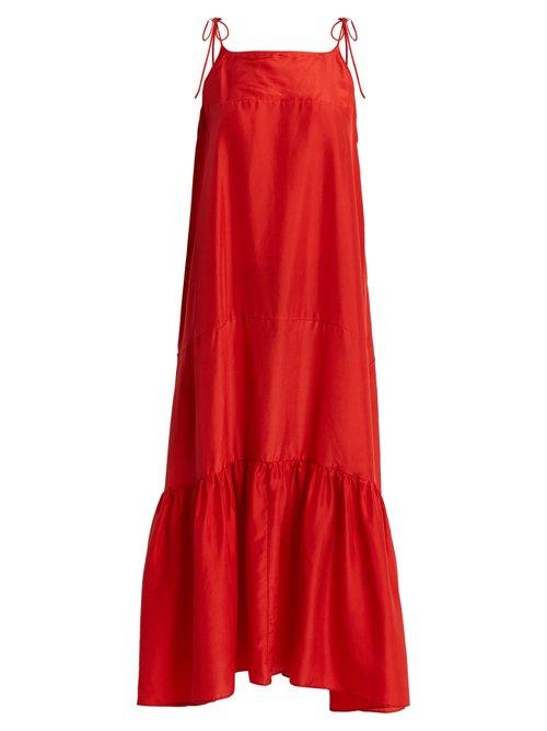 Matchesfashion.com Loup Charmant - Kalahari Tie Shoulder Silk Georgette Dress - Womens - Red