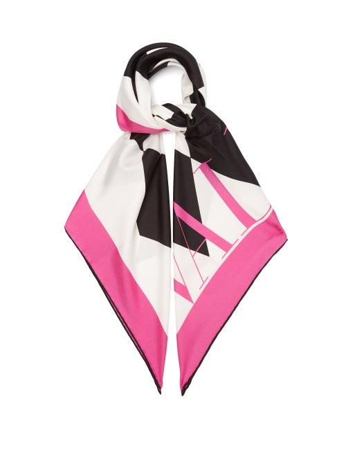 Valentino Garavani - Logo-print Silk-faille Scarf - Womens - Pink White