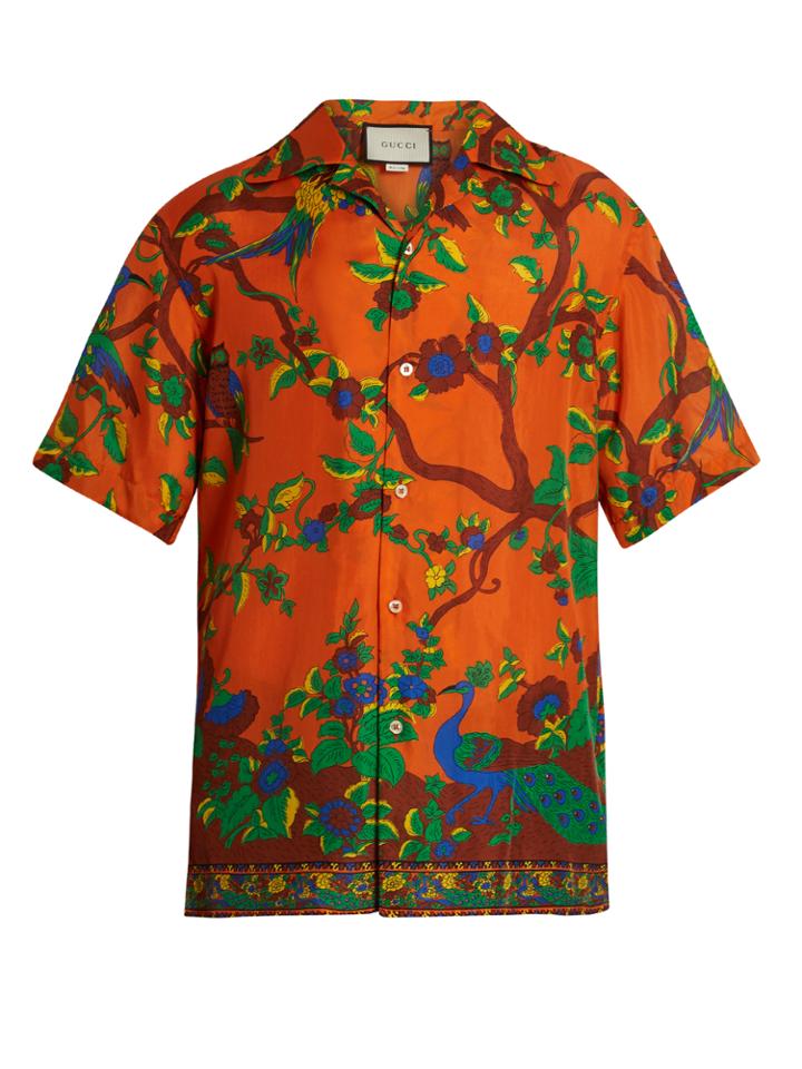 Gucci Jubilee-print Short-sleeved Silk Shirt