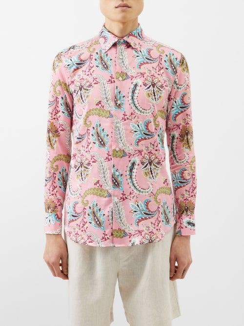 Etro - Paisley-print Cotton Shirt - Mens - Pink Multi