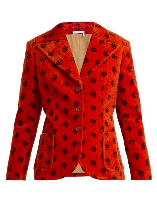 Matchesfashion.com Chlo - Printed Corduroy Jacket - Womens - Orange Print