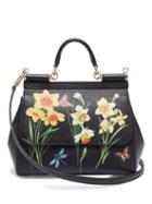 Matchesfashion.com Dolce & Gabbana - Sicily Medium Daffodil Print Dauphine Leather Bag - Womens - Black Multi