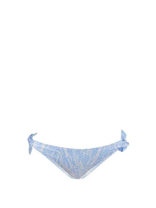 Matchesfashion.com Heidi Klein - Cape Verde Tie-side Feather-print Bikini Briefs - Womens - Blue Print
