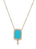 Persee - Octagon Diamond, Turquoise & 18kt Gold Necklace - Womens - Yellow Gold