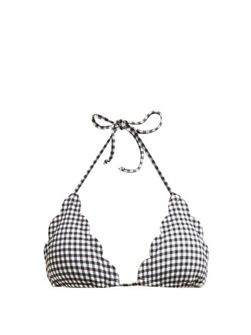 Matchesfashion.com Marysia - Broadway Gingham Triangle Bikini Top - Womens - Black White