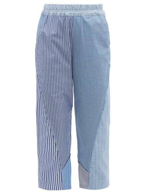 Matchesfashion.com By Walid - Reyzi Patchwork Cotton Poplin Cropped Trousers - Womens - Blue Multi