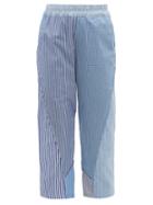 Matchesfashion.com By Walid - Reyzi Patchwork Cotton Poplin Cropped Trousers - Womens - Blue Multi