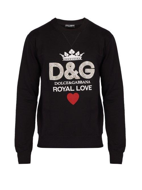 Matchesfashion.com Dolce & Gabbana - Crystal Appliqu Logo Print Cotton Sweatshirt - Mens - Black
