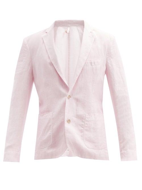 Matchesfashion.com 120% Lino - Patch-pocket Linen-calico Suit Jacket - Mens - Pink