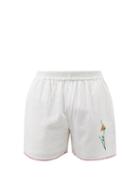 Harago - Cross-stitched Cotton-aida Shorts - Mens - White Multi