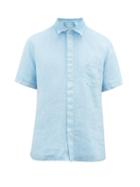 Matchesfashion.com 120% Lino - Short Sleeve Linen-poplin Shirt - Mens - Blue