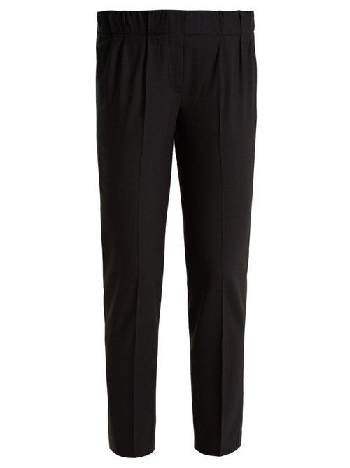 Matchesfashion.com Brunello Cucinelli - Slim Leg Wool Blend Cropped Trousers - Womens - Navy