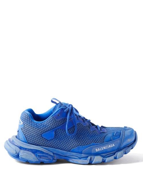 Balenciaga - Track 3 Distressed Mesh Trainers - Mens - Blue White