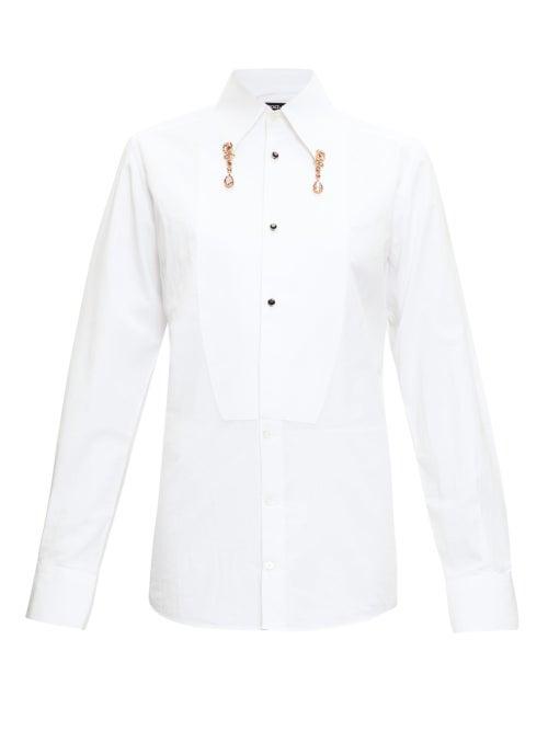 Matchesfashion.com Dolce & Gabbana - Crystal Pendant Cotton-poplin Shirt - Womens - White