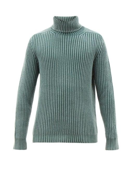 Matchesfashion.com Iris Von Arnim - Pete Roll Neck Ribbed Cashmere Sweater - Mens - Light Green