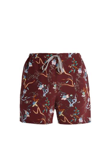 Kalmar Drawstring-waist Floral-print Silk-crepe Shorts
