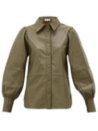 Matchesfashion.com Ganni - Balloon-sleeve Leather Shirt - Womens - Khaki